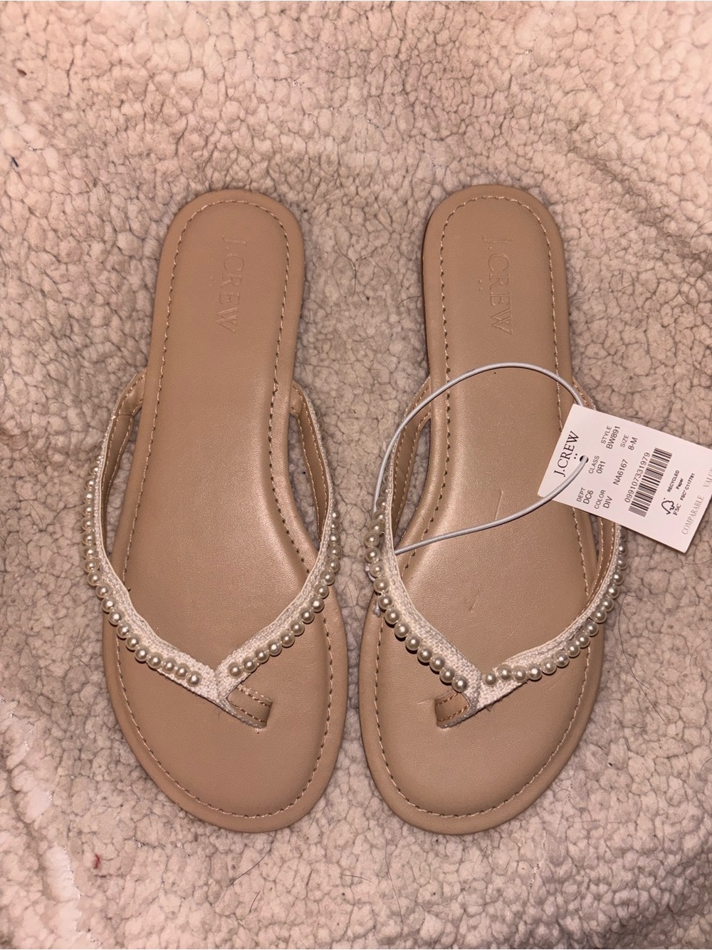 J.Crew Pearl Embellished Flip Flop Sandals Ivory Wedding Bridal Size 8 US